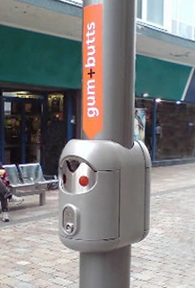 Post-mounted Smartbin cigarette and chewing gum bins
