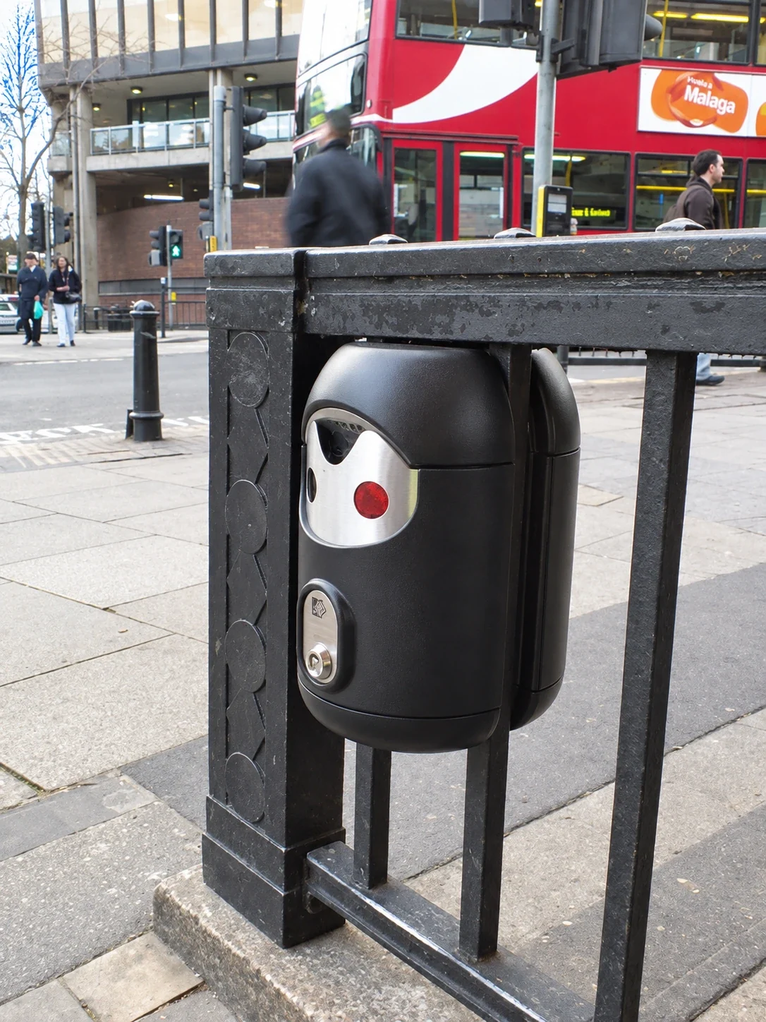 Railing-mounted Smartbin cigarette and chewing gum bins