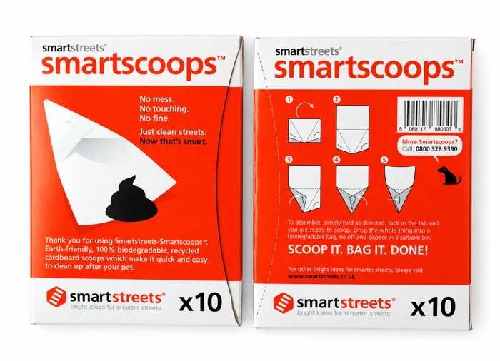 Smartscoops retail packs, front and folding instructions