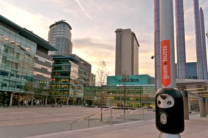 Smartbin at MediaCity at sunset